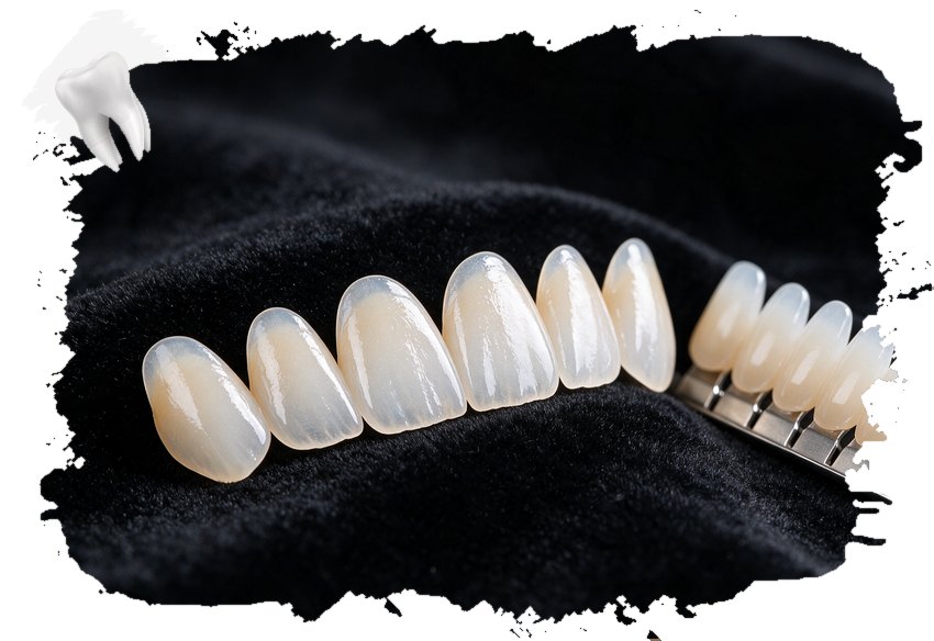 Thin porcelain veneers and a tooth shade guide